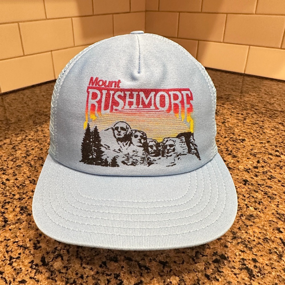 Vtg Mount Rushmore Prairie Mountain Snapback Trucker Hat Made in USA